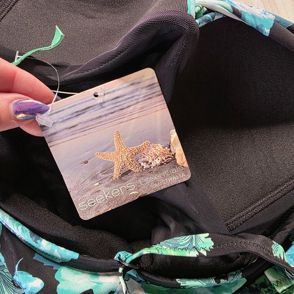 Seekers Essentials Black Blue Floral One Piece Swimsuit Tummy‎ Control US 8 NWT - Picture 6 of 9